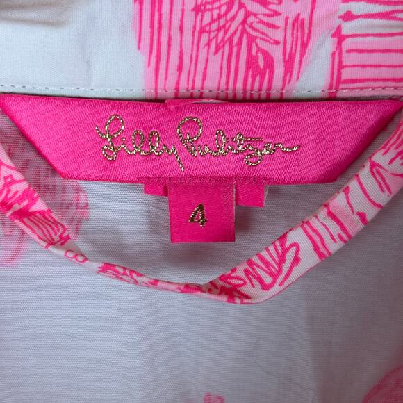 Lilly Pulitzer Amrita 3/4 Sleeve Dress Belted Pink/White 015910 Women's Size 4 - Picture 7 of 13